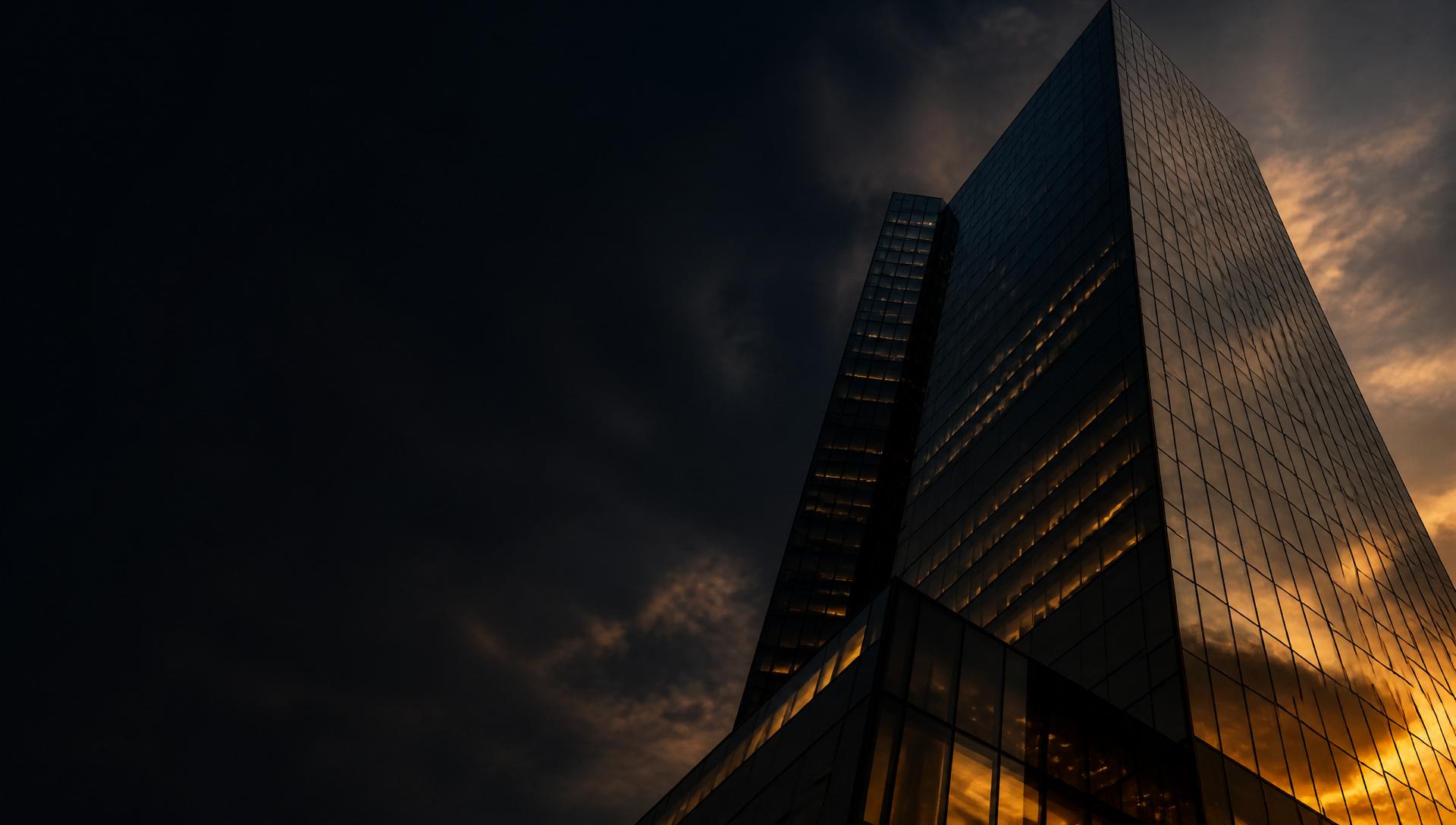 Modern glass office tower at dusk — MYMIF business funding matchmaking